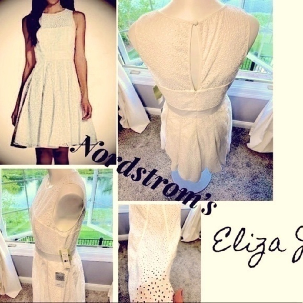 Eliza J White NWT IVORY Lined Nordstrom’s Eyelet Fit n Flare Dress Tag $158